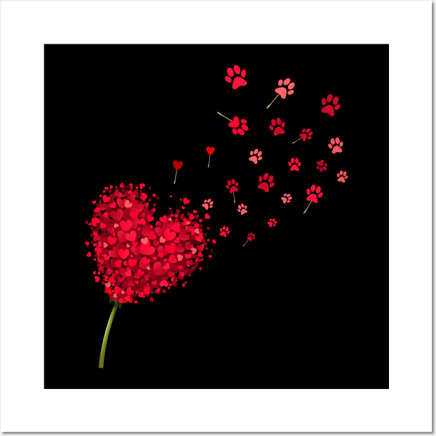 Heart Dandelion Valentine Dog Paws Wall Art by Manonee